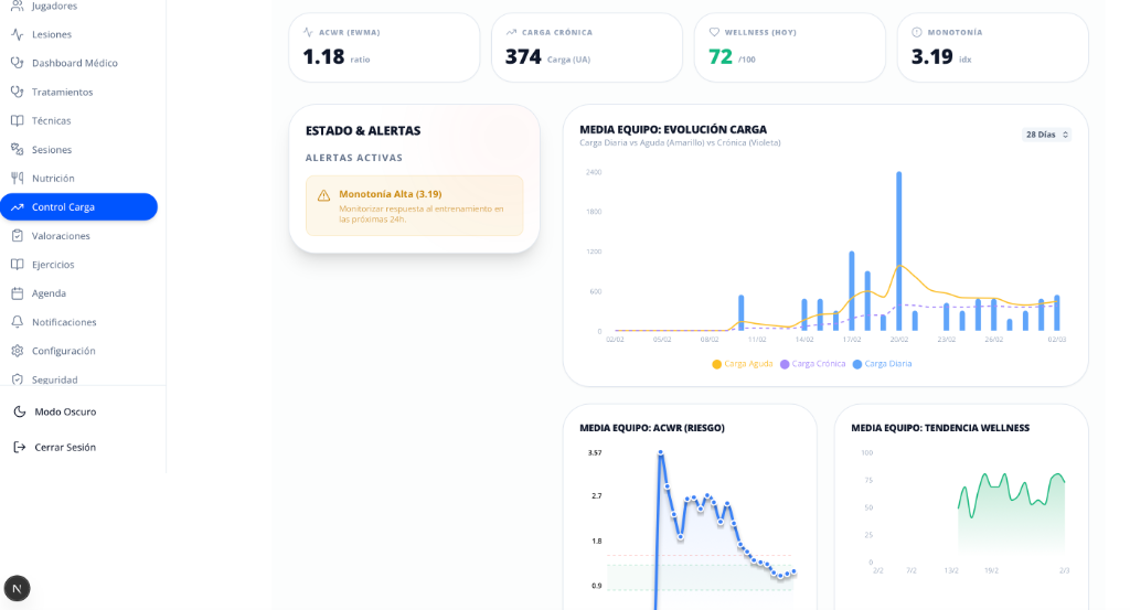 Panel de análisis de rendimiento y carga de trabajo