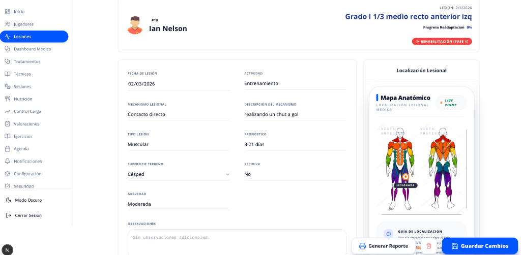 Sistema de seguimiento de lesiones y Mapa Anatómico